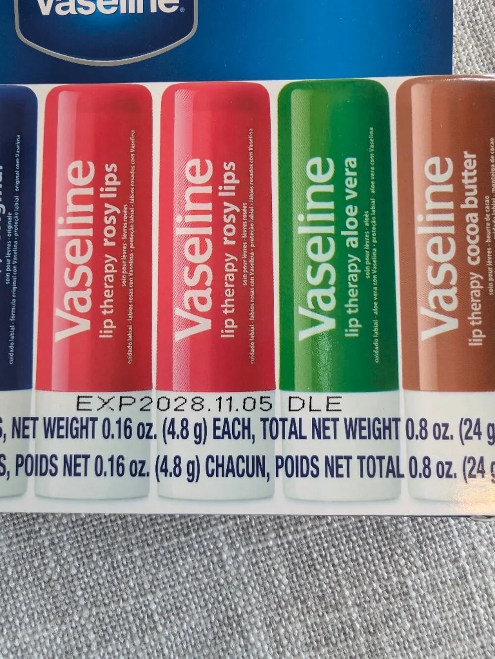 Vaseline Lip Therapy 5 Pack Lip Balm Rosy (2), Aloe Vera, Cocoa Butter, Original